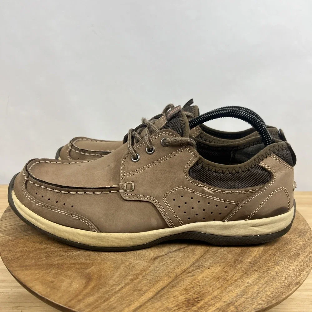 Lands' End Men's Leather Boat Shoes Brown Casual Lace Up Comfort Size 9